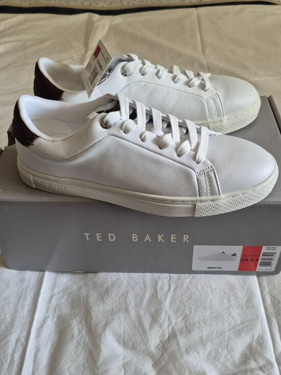 Ted Baker Men\'s Robberto Lace Up White Leather Shoes, Size 8.5, New With Box main image 12